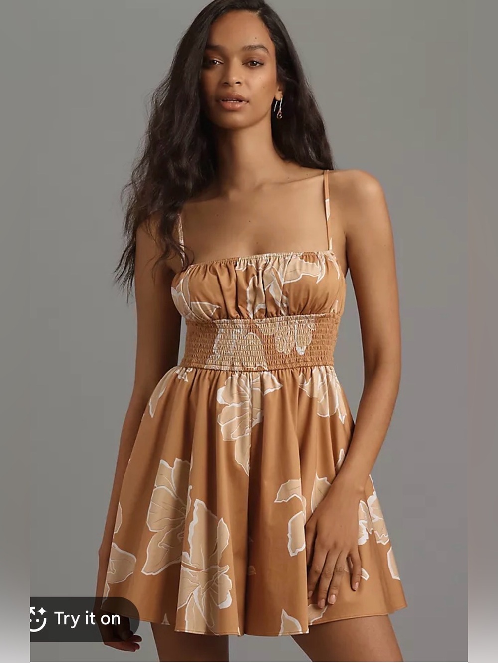 NWT $158 Anthropologie Hutch Sleeveless Smocked Romper Mango Brown Floral Size X